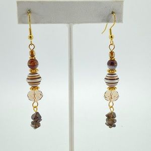 Smoky Quartz Dangle Earrings, Handmade, ArtisanBeads, Crystals, Neutral, BoHo